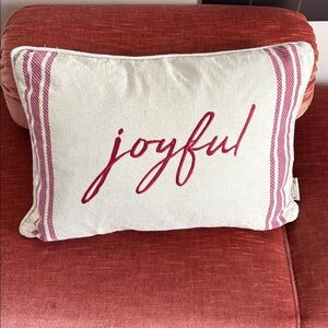 Prairie Rachel Ashwell Joyful Embroidered Holiday Throw Pillow Red Natural 18x11